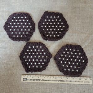 Lot Of 4 Crochet Coasters Brown 5"